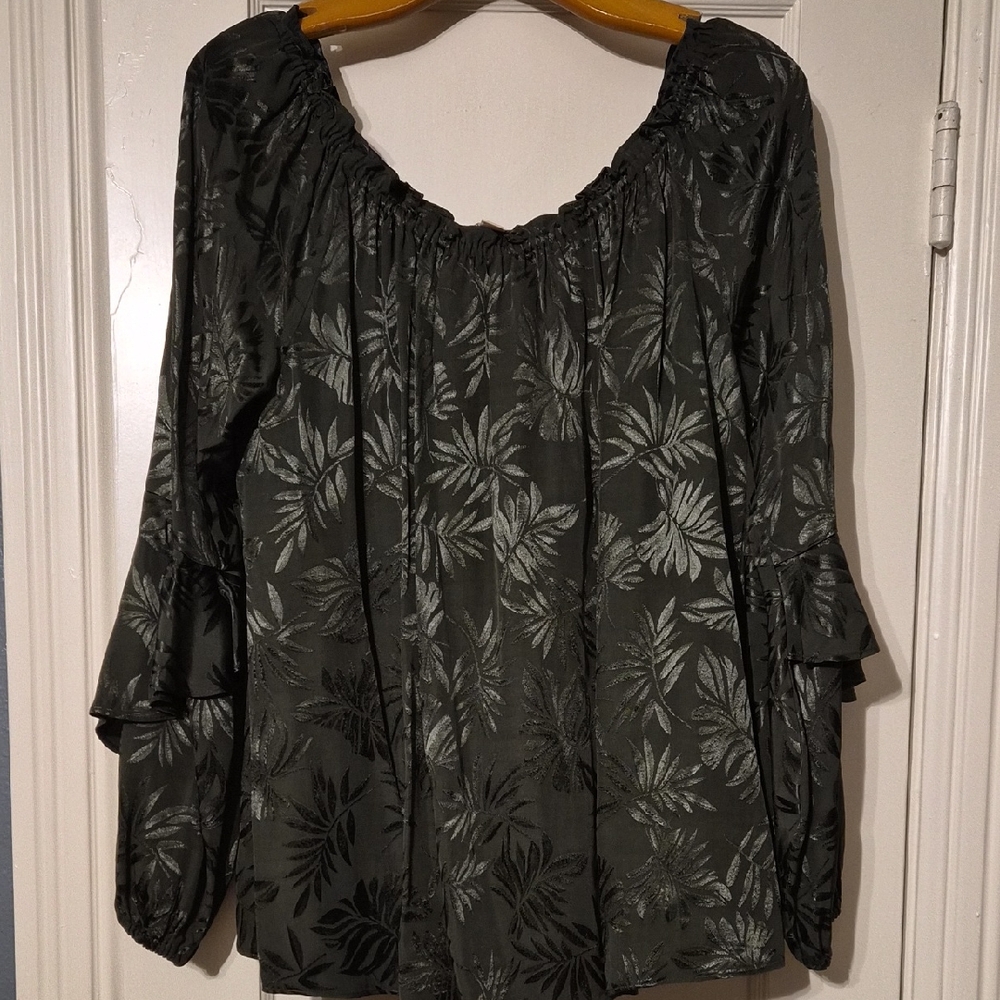 Michael Kors Black and Silver Leaf Print Blouse